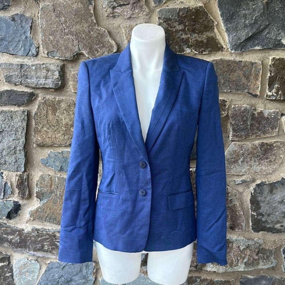 Hugo Boss Jaellesa Blue Linen Blazer Women’s Size 6 | Tailored Workwear Classic